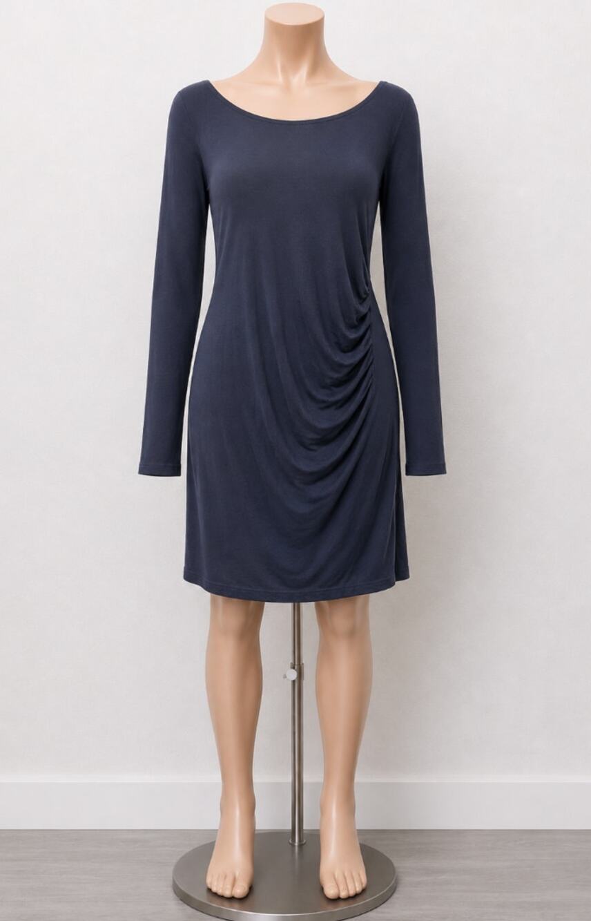 Club Monaco Sexy Jet Black Bodycon Long Sleeve Boat Neck Side Ruche Mini00